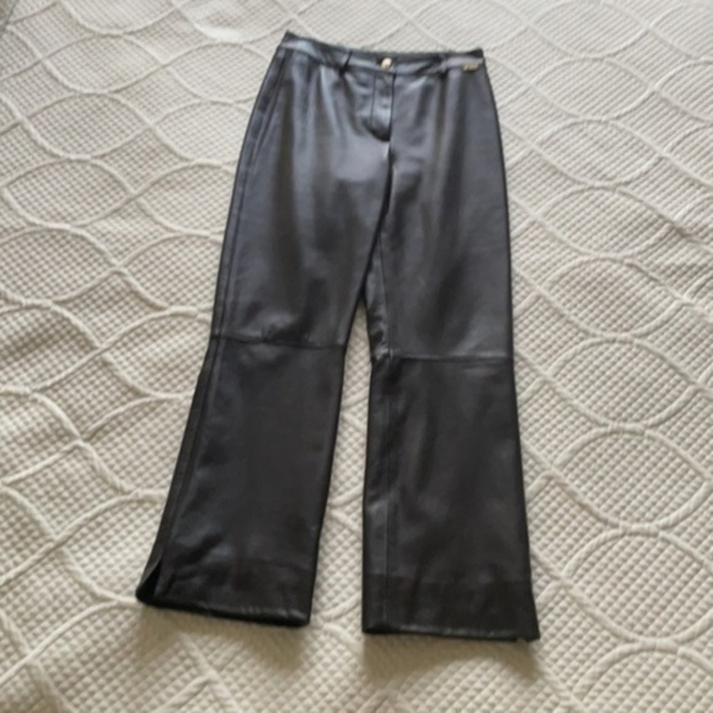 ST. JOHN 100% real leather pants size 4 brown hi waist - Picture 14 of 16